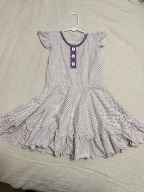 Emma Blake Girls Purple Polka Dot Ruffle Scoop-Neck Twirl Dress